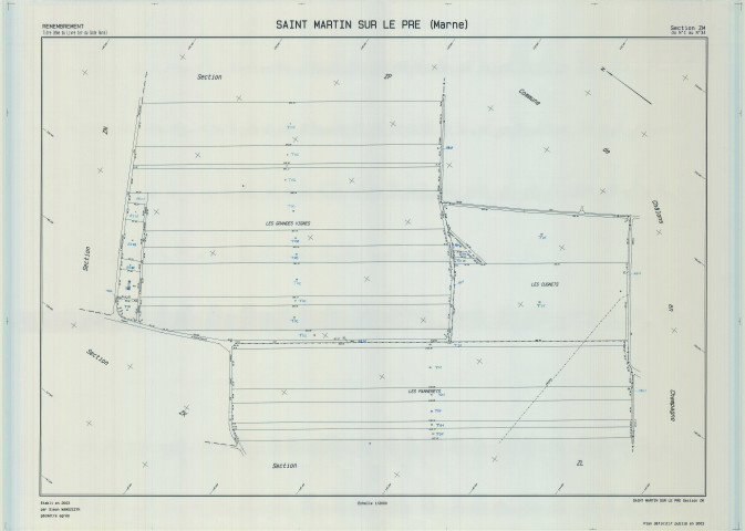 Saint-Martin-sur-le-Pré (51504). Section ZM échelle 1/2000, plan remembré pour 2003, plan régulier (calque)