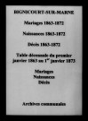 Bignicourt-sur-Marne. Naissances, mariages, décès et tables décennales des naissances, mariages, décès 1863-1872