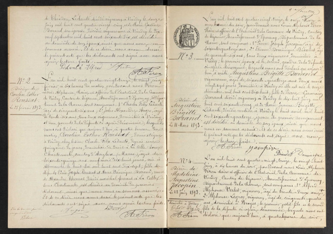 Vindey. Décès 1893-1929