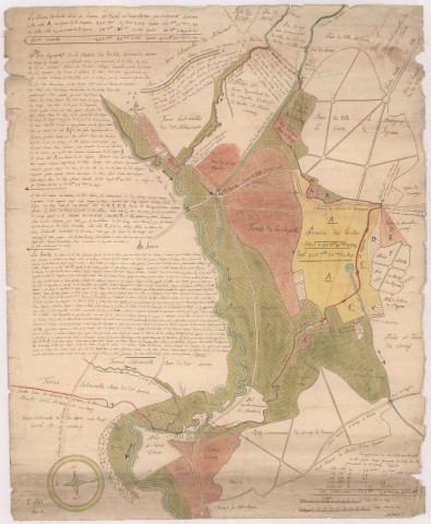 Plan figuratif de la prairie des Hochis, terroirs de Servon et Cernay en Dormois, levé par P. Gentil, 1774.