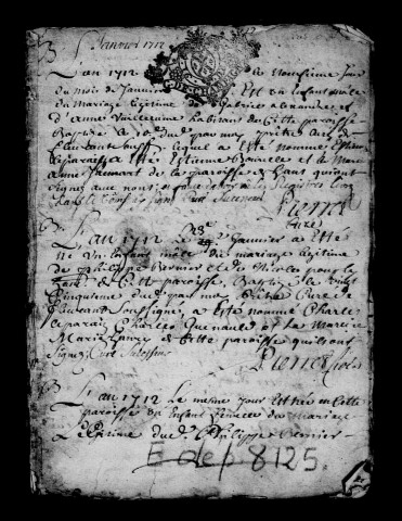 Florent. Baptêmes, mariages, sépultures 1712-1713