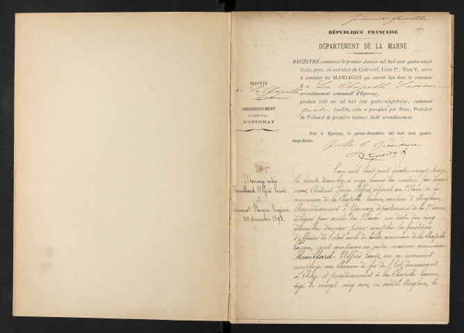 Chapelle-Lasson (La). Mariages 1893-1929