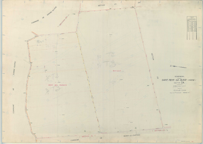 Saint-Remy-sur-Bussy (51515). Section ZA échelle 1/2000, plan remembré pour 1968, plan régulier (papier armé)