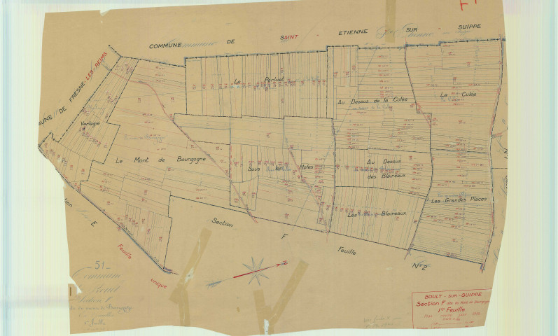 Boult-sur-Suippe (51074). Section F1 échelle 1/2500, plan mis à jour pour 1934, plan non régulier (papier).