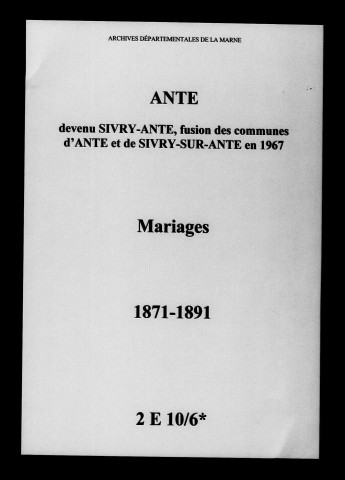 Ante. Mariages 1871-1891