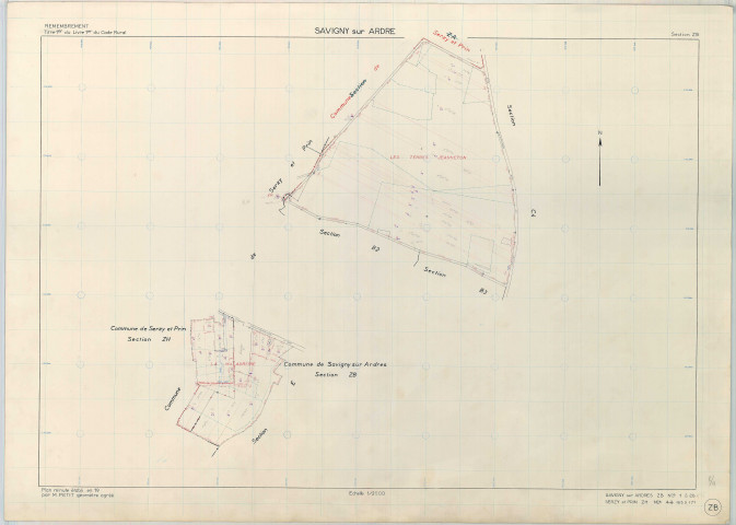 Savigny-sur-Ardres (51527). Section ZB échelle 1/2000, plan remembré pour 1982, plan régulier de qualité P5 (papier armé).