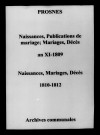 Prosnes. Naissances, publications de mariage, mariages, décès an XI-1812