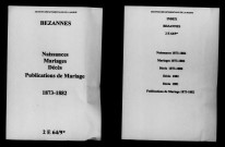 Bezannes. Naissances, mariages, décès, publications de mariage 1873-1882