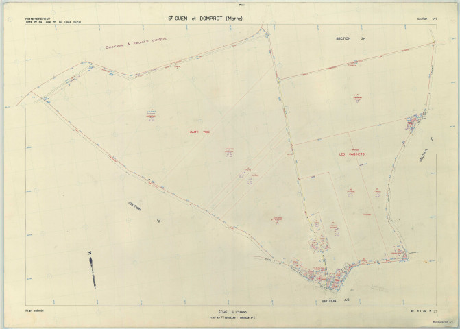 Saint-Ouen-Domprot (51508). Section YH échelle 1/2000, plan remembré pour 1976, plan régulier (papier armé)
