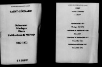 Saint-Léonard. Naissances, mariages, décès, publications de mariage 1863-1872