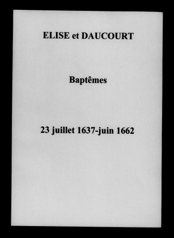 Élise. Baptêmes, mariages, sépultures 1633-1691
