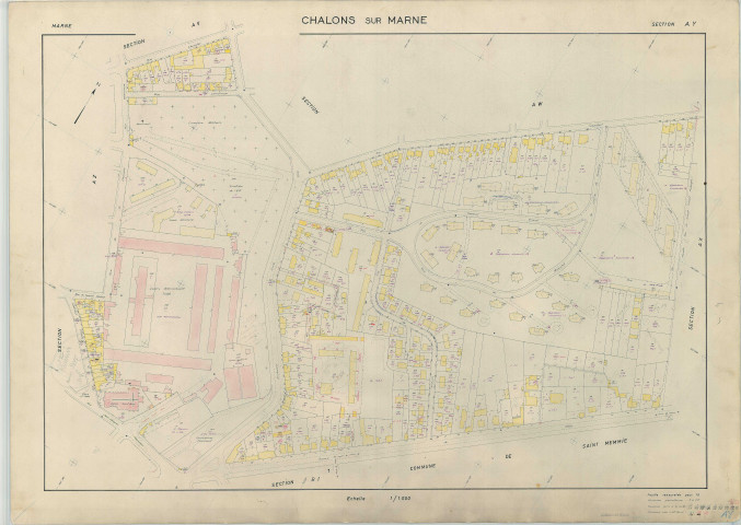 Châlons-en-Champagne (51108). Section AY échelle 1/1000, plan renouvelé pour 1964, plan régulier (papier armé)