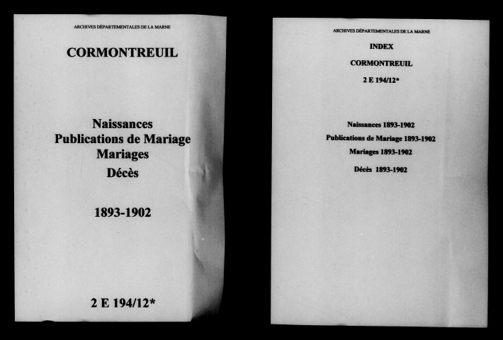 Cormontreuil. Naissances, publications de mariage, mariages, décès 1893-1902