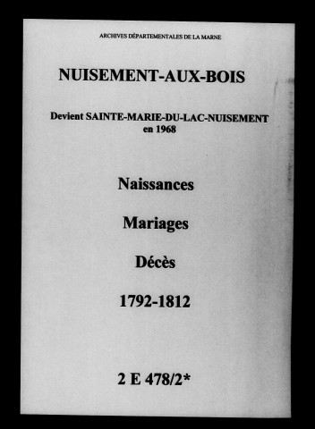 Nuisement-aux-Bois. Naissances, mariages, décès 1792-1812