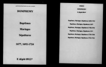 Dompremy. Baptêmes, mariages, sépultures 1677-1724