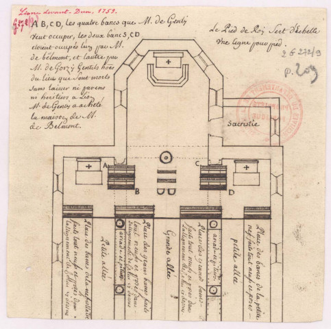 Plan du choeur et d'une partie de la nef de l'église de Lion-sur-Dun (1759)
