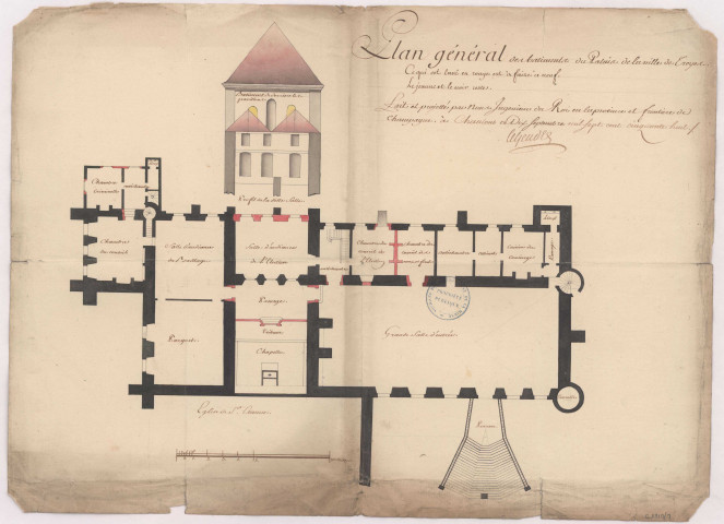 Plan général des bâtiments du palais de la ville de Troyes, 1758.