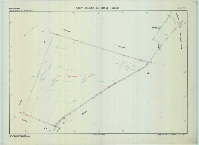 Saint-Hilaire-le-Grand (51486). Section YB échelle 1/2000, plan remembré pour 1983, plan régulier (calque)