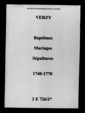 Verzy. Baptêmes, mariages, sépultures 1740-1770