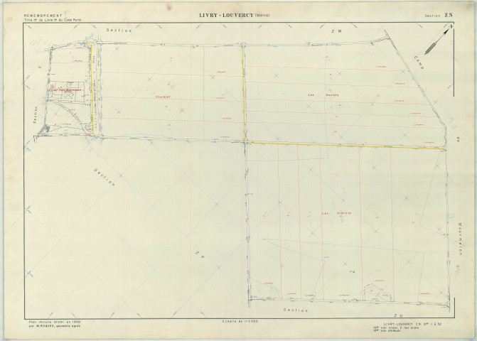 Livry-Louvercy (51326). Section ZN échelle 1/2000, plan remembré pour 1968, plan régulier (papier armé)