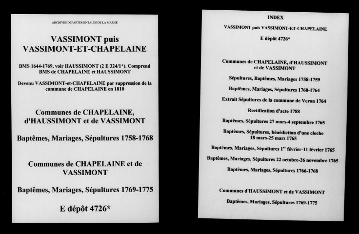 Vassimont. Baptêmes, mariages, sépultures 1758-1775