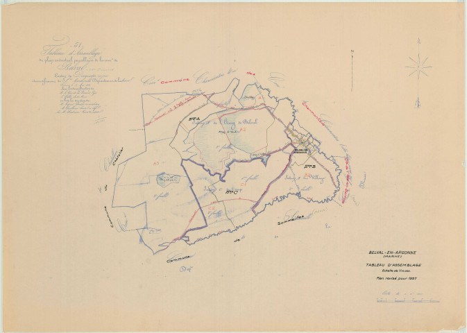 Belval-en-Argonne (51047). Tableau d'assemblage échelle 1/10000, plan révisé pour 1957, plan non régulier (papier)