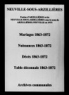 Neuville-sous-Arzillières. Mariages, naissances, décès et tables décennales des naissances, mariages, décès 1863-1872