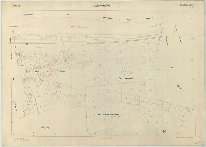Mareuil-le-Port (51346). Section AX échelle 1/1000, plan renouvelé pour 01/01/1965, régulier avant 20/03/1980 (papier armé)