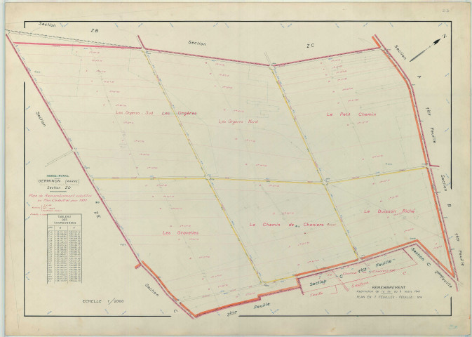 Germinon (51268). Section ZD échelle 1/2000, plan remembré pour 1957, plan régulier (papier armé)