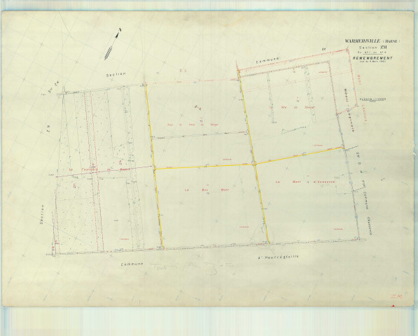 Warmeriville (51660). Section ZM échelle 1/2000, plan remembré pour 1974, plan régulier (papier armé).