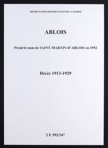 Ablois. Décès 1913-1929