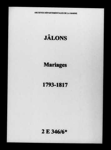 Jâlons. Mariages 1793-1817