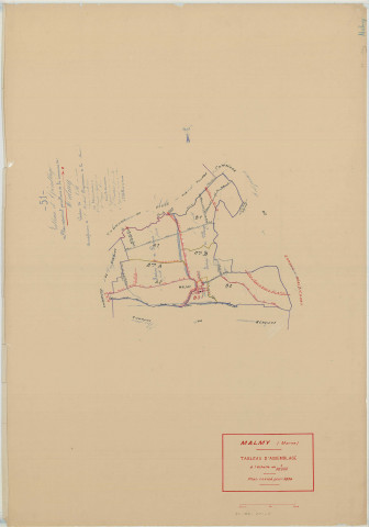 Malmy (51341). Tableau d'assemblage échelle 1/10000, plan mis à jour pour 1934, plan non régulier (papier)