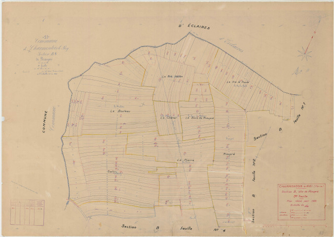Charmontois (Les) (51132). Section B3 échelle 1/1250, plan mis à jour pour 1939 (ancienne commune de Charmontois-le-Roi), plan non régulier (papier)