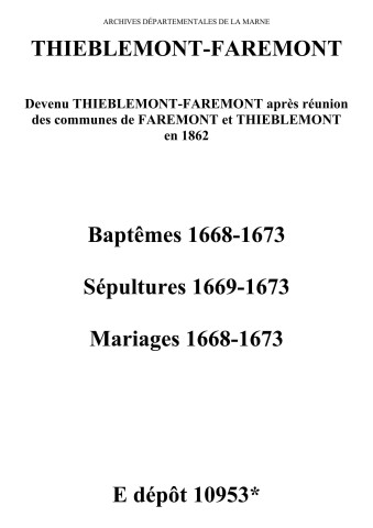 Thiéblemont. Baptêmes, mariages, sépultures 1668-1673