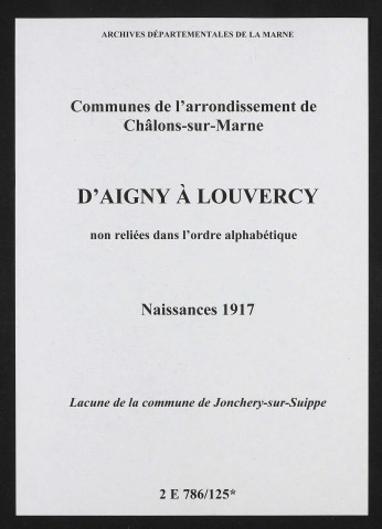 Communes d'Aigny à Louvercy de l'arrondissement de Châlons. Naissances 1917