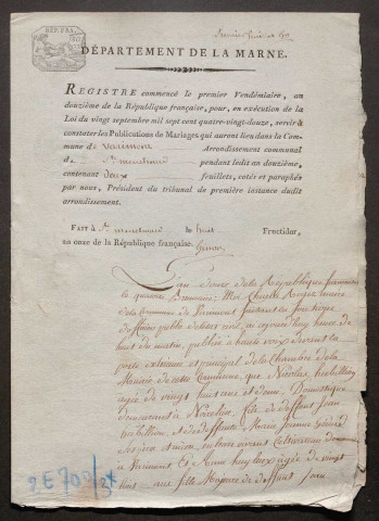 Varimont. Publications de mariage an XII-1927