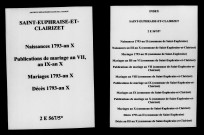 Saint-Euphraise-et-Clairizet. Naissances, mariages, décès, publications de mariage 1793-an X