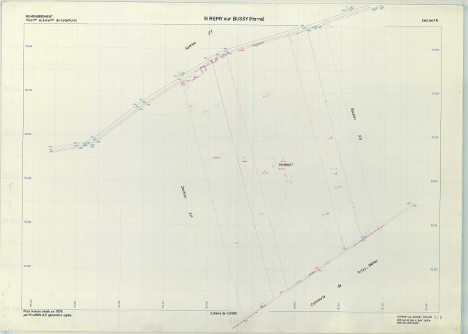 Saint-Remy-sur-Bussy (51515). Section XR échelle 1/2000, plan remembré pour 1976, plan régulier (papier armé)