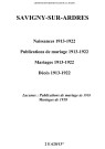 Savigny-sur-Ardres. Naissances, publications de mariage, mariages, décès 1913-1922