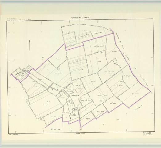 Humbauville (51296). Section REMEMBREMENT échelle 1/5000, plan remembré pour 1966, plan régulier (papier)