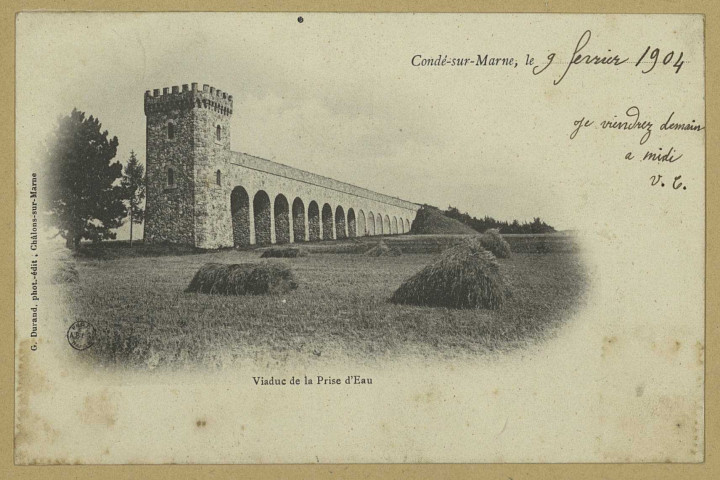 CONDÉ-SUR-MARNE. Viaduc de la prise d'eau / G. Durand, photographe. Châlons-sur-Marne Édition G. Durand. 1904 
