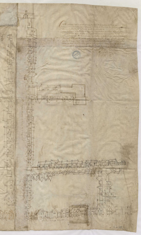 Plan figuratif de la seigneurie du chapitre dans les rues du Bourg-de-Vesle, du Chapelet, du Jard-Monsieur-de-Reims, du Bourg-Saint-Denis et de Suzin, à Reims (1648), Nicolas La Joye