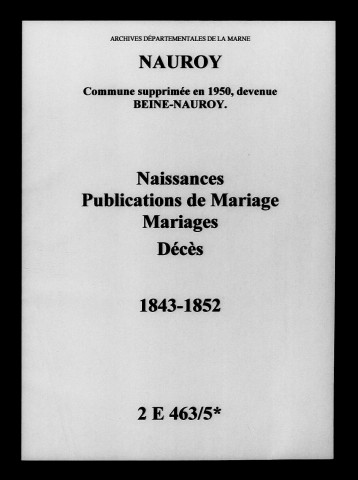 Nauroy. Naissances, publications de mariage, mariages, décès 1843-1852