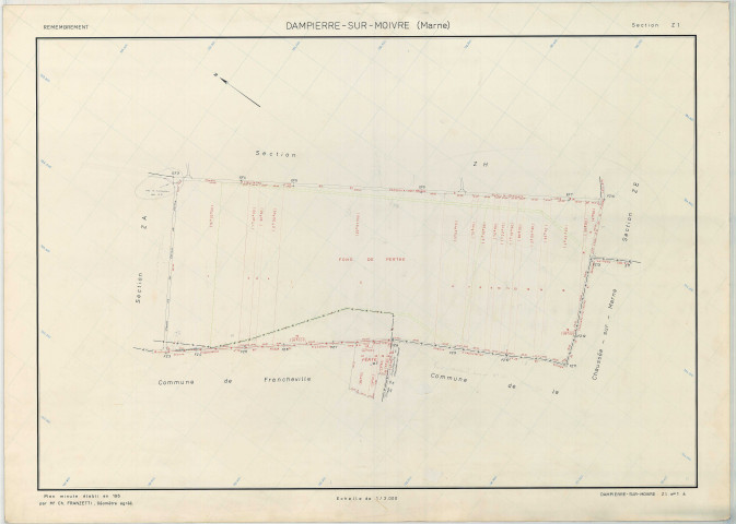 Dampierre-sur-Moivre (51208). Section ZI échelle 1/2000, plan remembré pour 1969, plan régulier (papier armé)