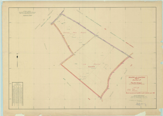Villers-le-Château (51634). Section Z échelle 1/2000, plan remembré pour 1953 (partie de l'ancienne section A), plan régulier (papier)