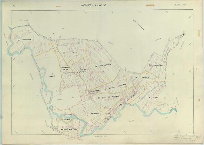 Vienne-la-Ville (51620). Section AC échelle 1/2000, plan renouvelé pour 1960, plan régulier (papier armé)