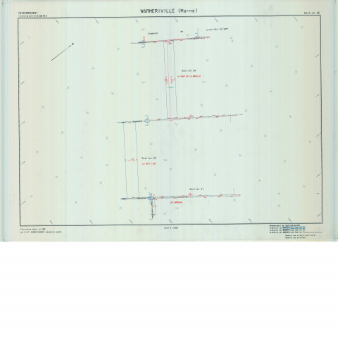 Warmeriville (51660). Section ZE échelle 1/2000, plan remembré pour 1995, contient une extension sur ZH et ZI, plan régulier de qualité P5 (calque).
