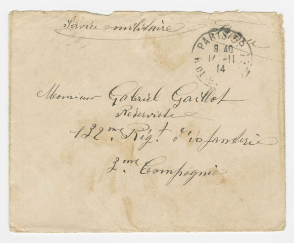 Correspondance entre Alice et Gabriel Gaillot, Reims et Bezannes (21 septembre- 11 novembre 1914).