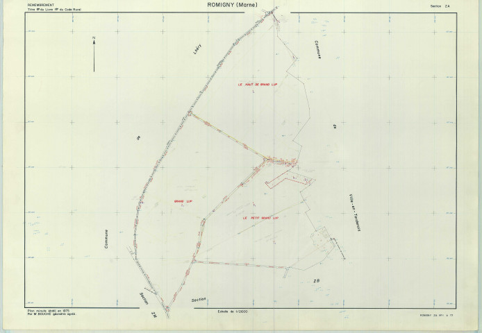 Romigny (51466). Section ZA échelle 1/2000, plan remembré pour 1981, plan régulier de qualité P5 (papier armé).